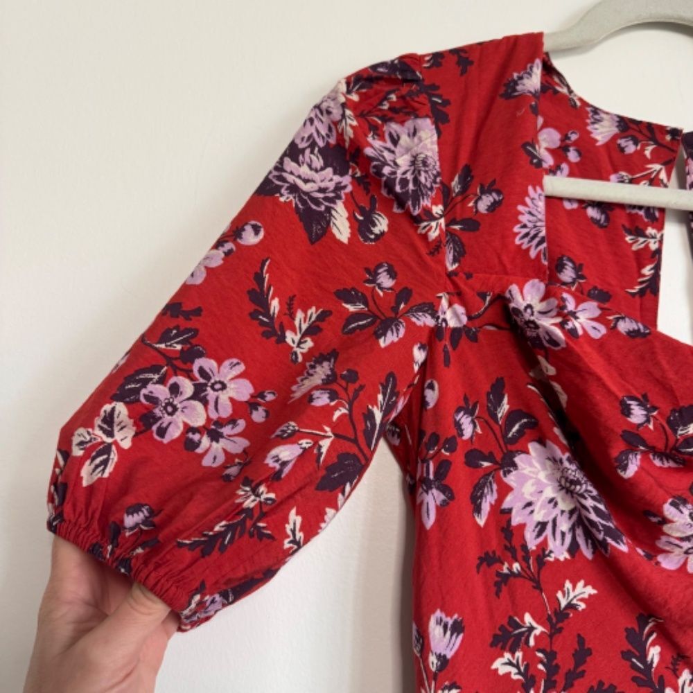 Anthropologie Maeve Puff-Sleeve Midi Dress - Red Floral | Size 6 - Picture 9 of 13